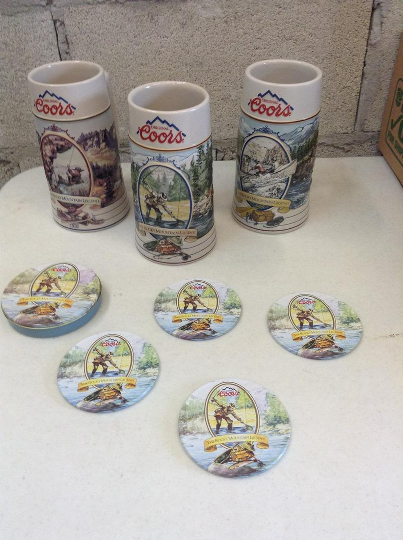 Lot of Coors Beer Steins and Coasters: Lot of Coors Beer Steins and Coasters