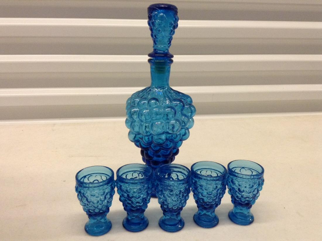 Blue Glass Decanter and Shot Glasses: Blue Glass Decanter and Shot Glasses
