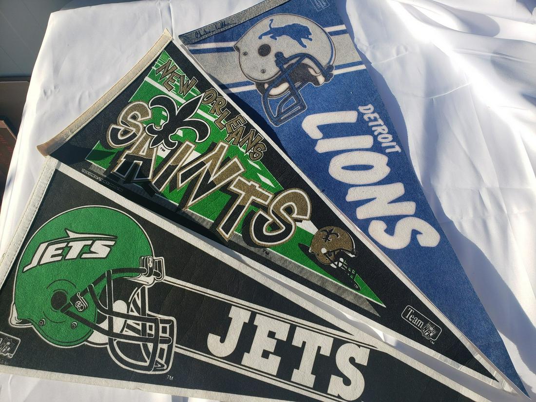 Three pennants - Detroit lions, New Orleans Saints, and: Three pennants - Detroit lions, New Orleans Saints, and NY Jets