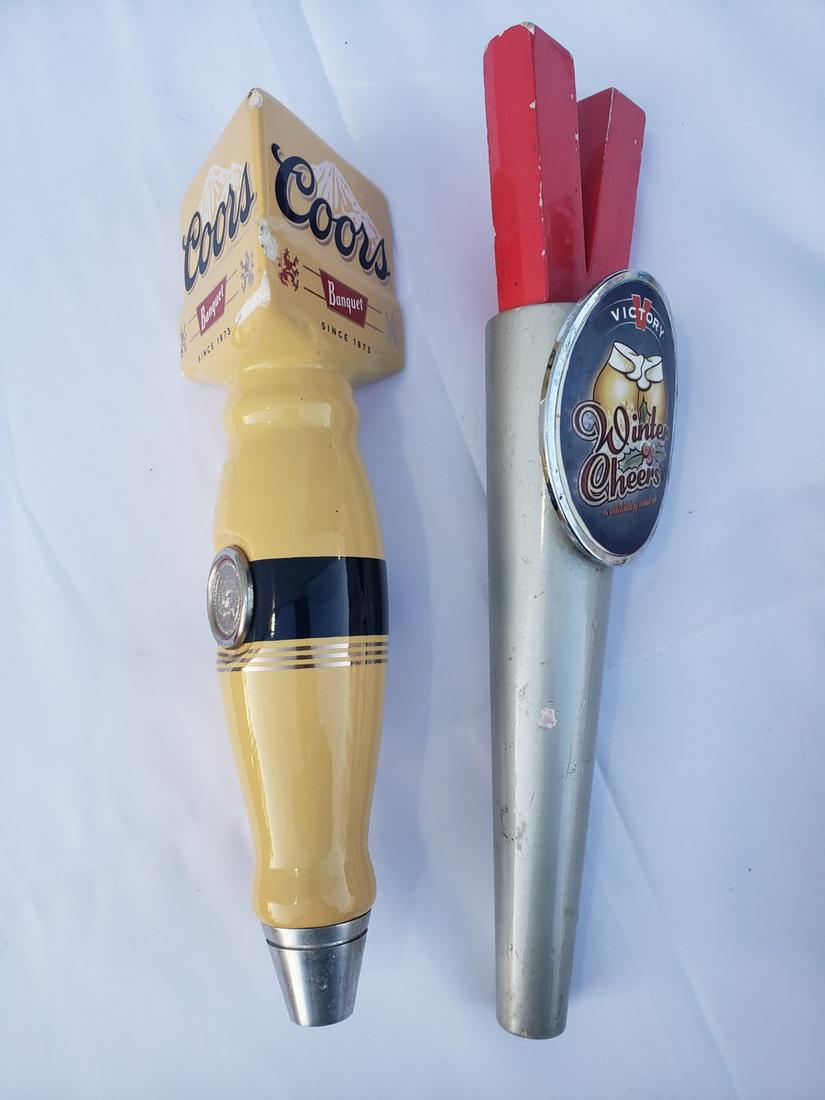 Two beer taps - Coors and Victory: Two beer taps - Coors and Victory