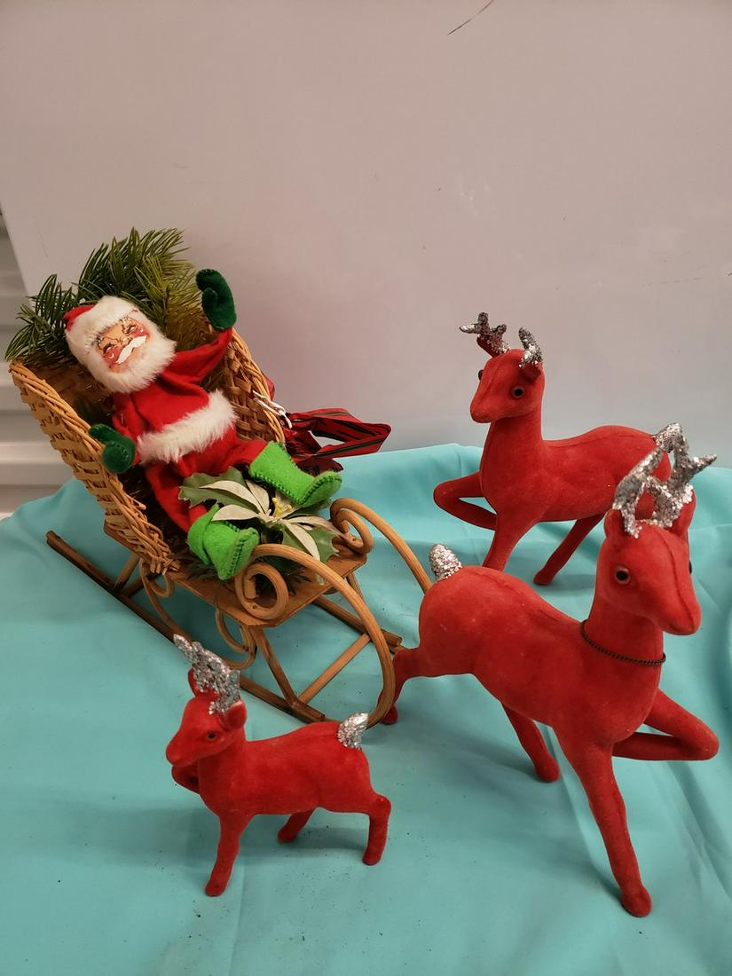 Annalee snowman in sled with velvet reindeer (1 of 1)