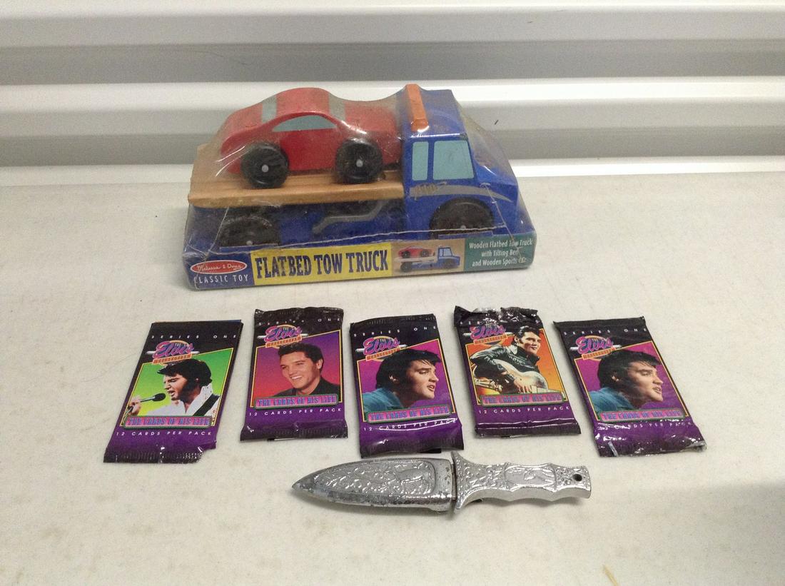 Melissa & Doug Tow Truck, Elvis Cards and Sheathed: Melissa & Doug Tow Truck, Elvis Cards and Sheathed knife
