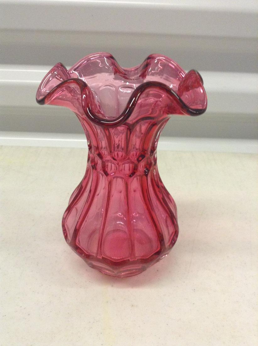 Signed Fenton cranberry vase 6" tall (1 of 1)
