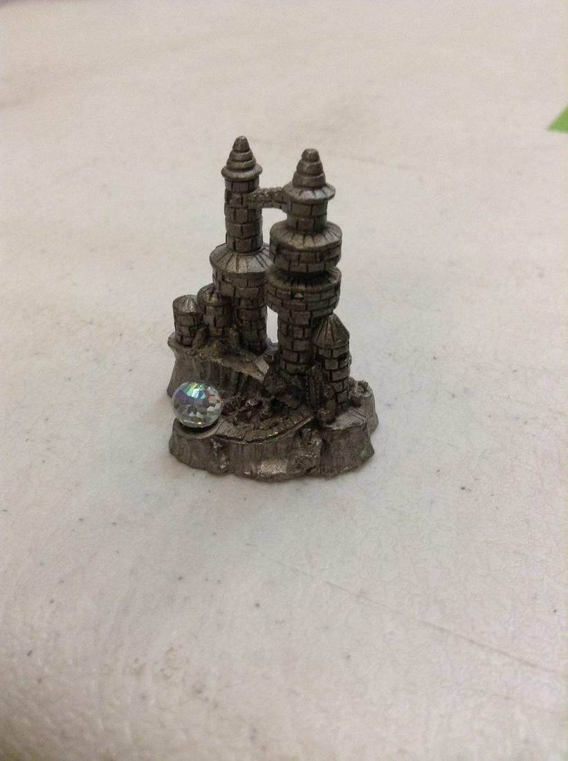 Pewter Castle with crystal ball 1 1/4" tall: Pewter Castle with crystal ball 1 1/4" tall