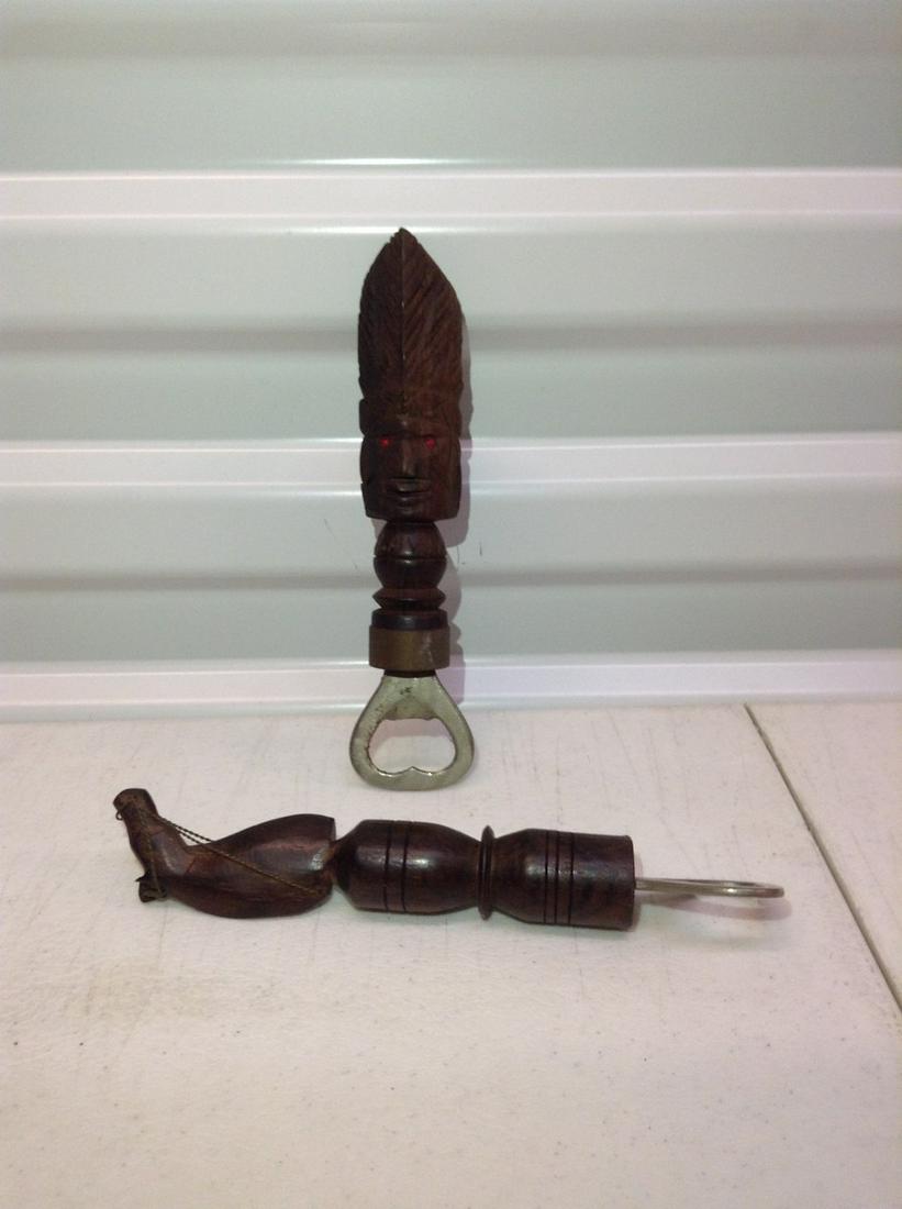Wood Carved Bottle openers - Tiki and Horse: Wood Carved Bottle openers - Tiki and Horse