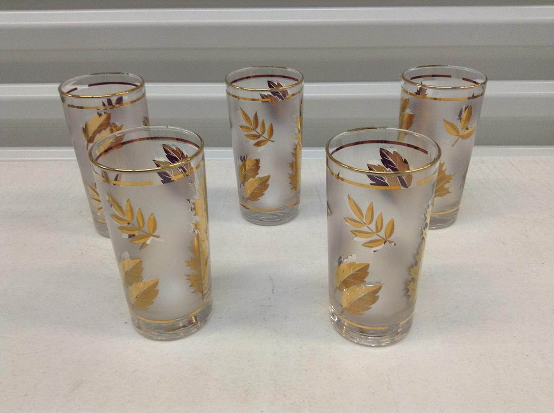 Mid Century Modern Libbey Gold Leaf Glasses: Mid Century Modern Libbey Gold Leaf Glasses