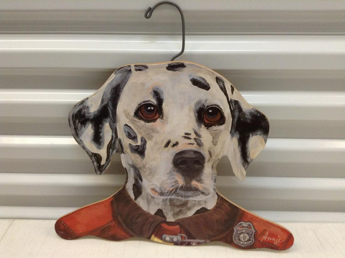 Signed Annie Schultz Dalmation Fireman Hanger 16" tall: Signed Annie Schultz Dalmation Fireman Hanger 16" tall