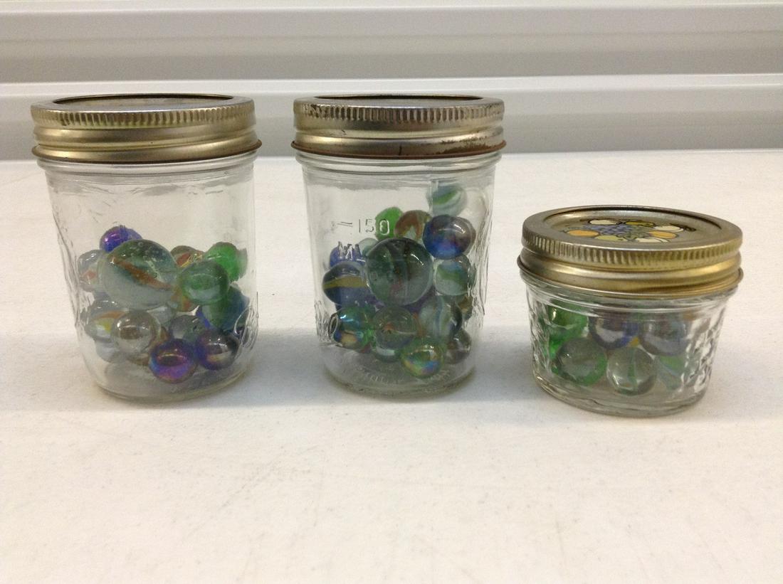 Vintage Marbles with Shooters in canning jars: Vintage Marbles with Shooters in canning jars
