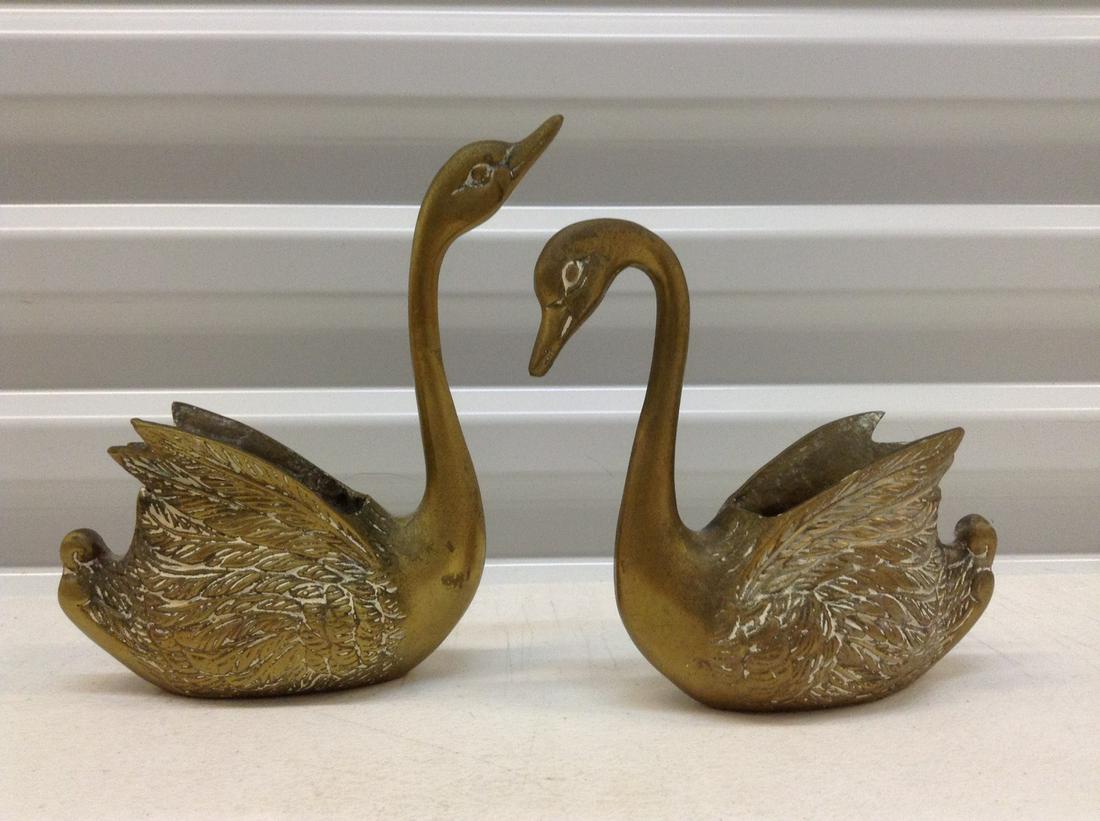 Pair of Brass Swan Planters 7 1/2" tall (1 of 1)