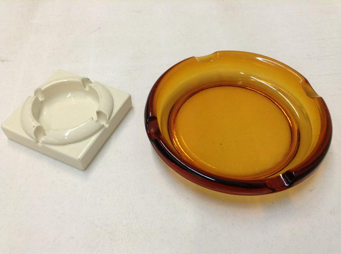 National Porcelain Co. Guardsman Safety Ashtray and: National Porcelain Co. Guardsman Safety Ashtray and Large vintage amber ashtray