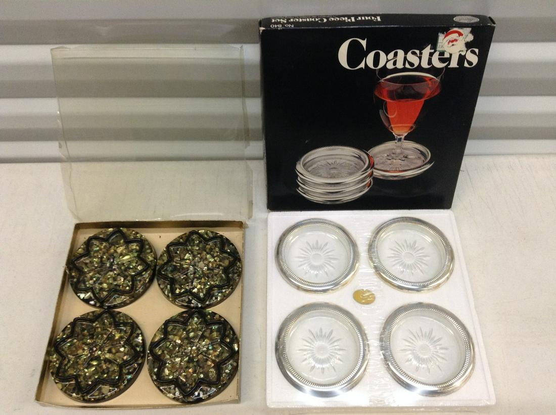 Crystal and silverplate coaster set by Leonard NOS and (1 of 1)