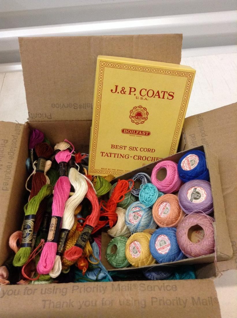 Vintage JP Coates six chord tatting in the box & DMC &: Vintage JP Coates six chord tatting in the box & DMC & JP Coates six strand floss