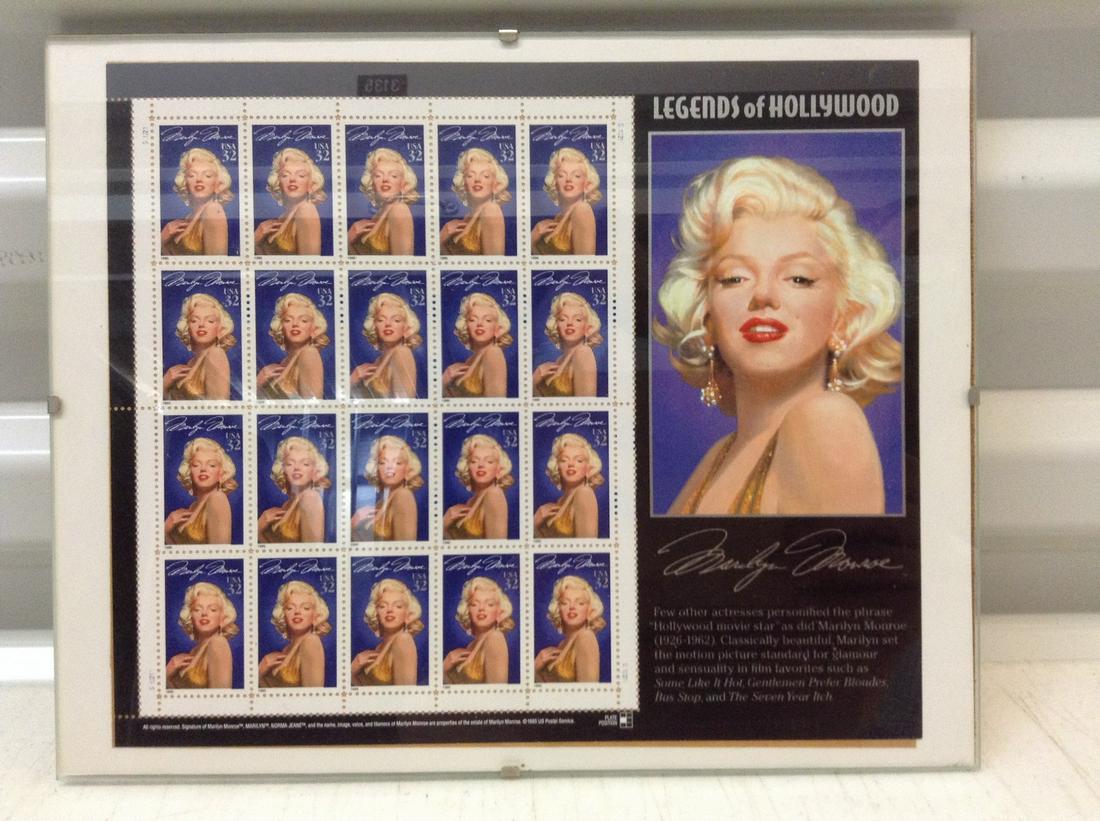 Marilyn Monroe Legends of Hollywood Stamp Sheet Framed: Marilyn Monroe Legends of Hollywood Stamp Sheet Framed in Glass