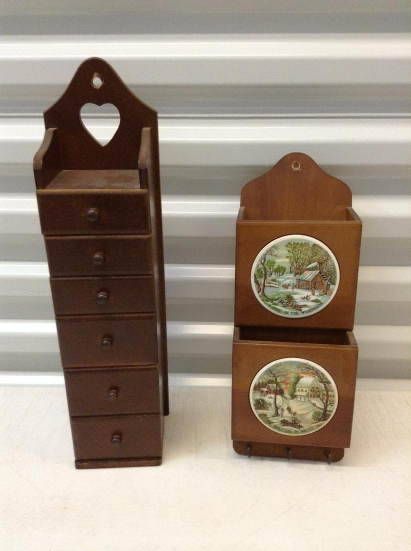 Enesco Japan vintage woodmail holder and six drawer (1 of 1)