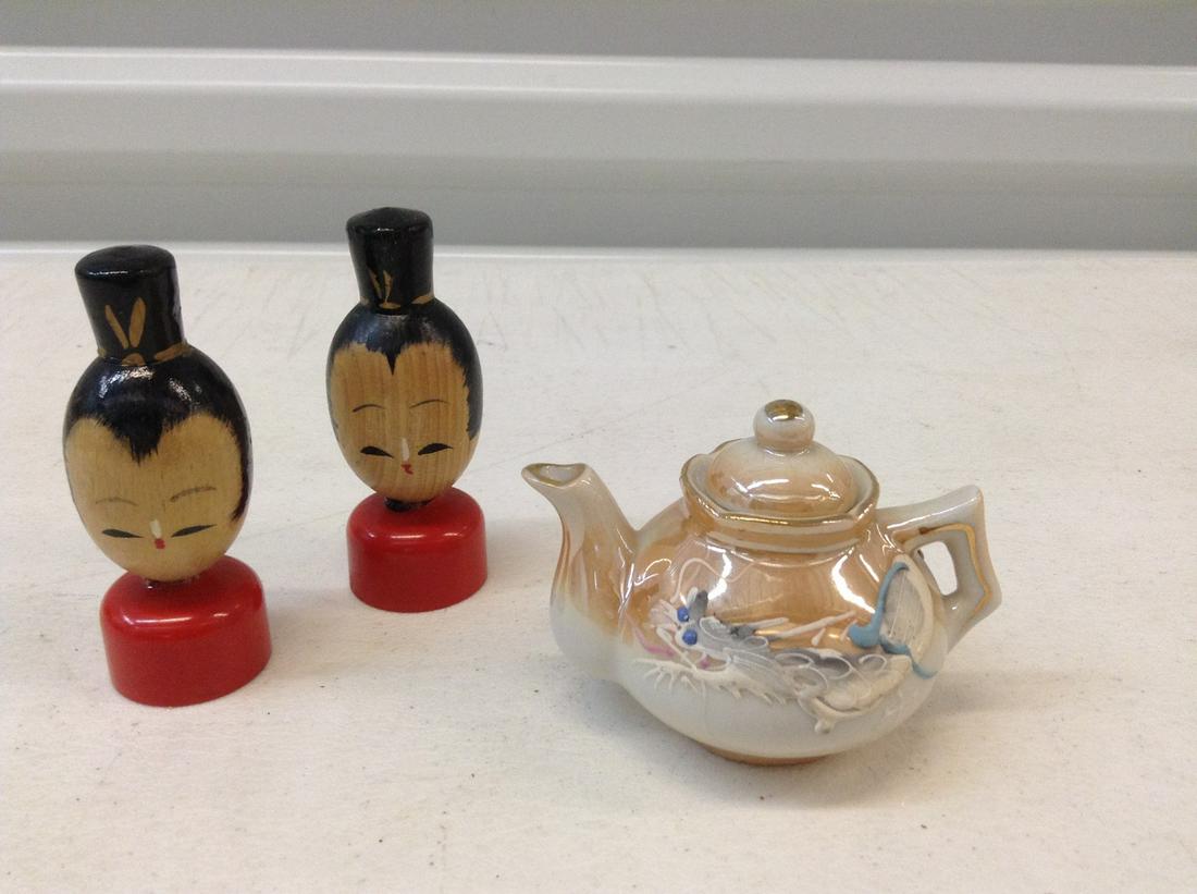Miniature Asian Dragon Teapot 2.5" tall and Asian wood (1 of 1)