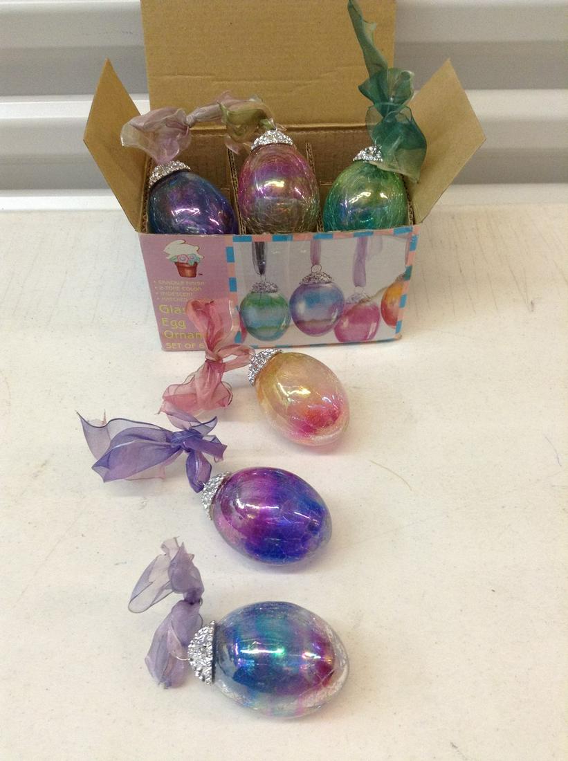 Set of Six Irridescent Crackle Glass Egg Ornaments in (1 of 1)