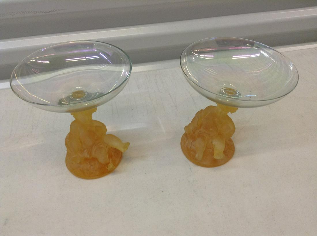 Pair of Irridescent Cherub bowls 5.5" tall: Pair of Irridescent Cherub bowls 5.5" tall