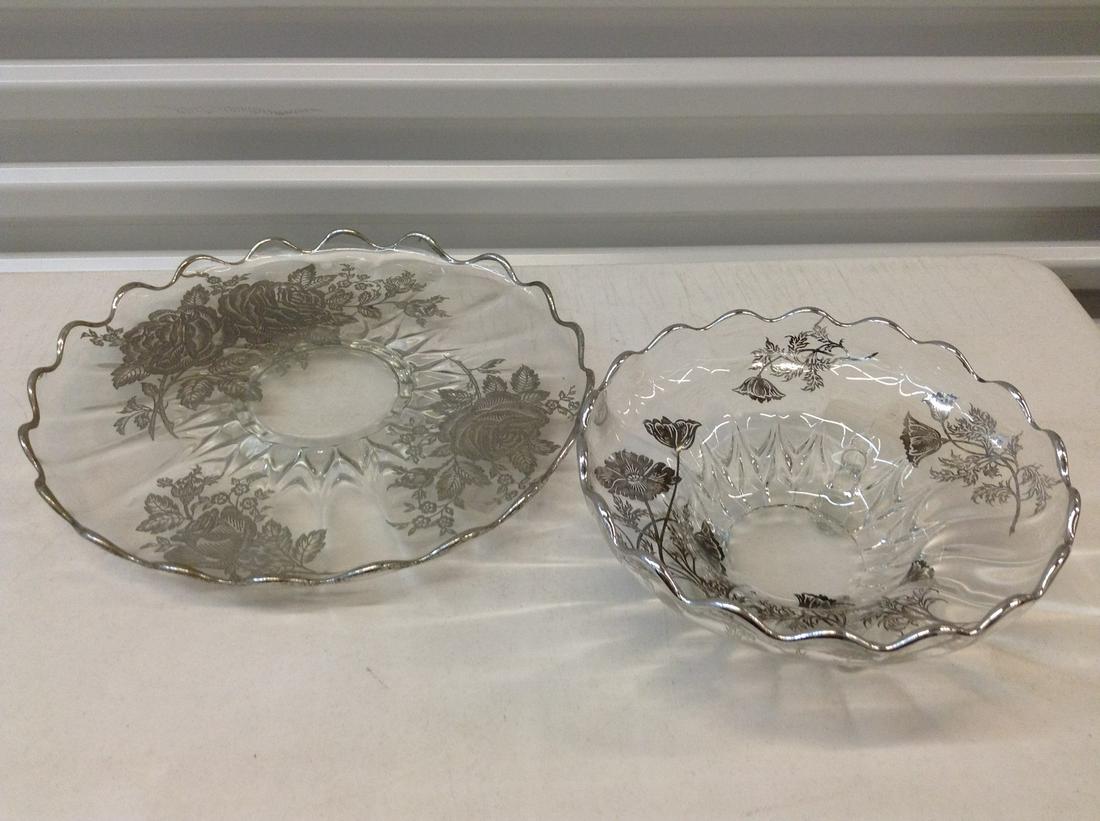 Vintage Silver overlay Bowl and Platter 15" across (1 of 1)