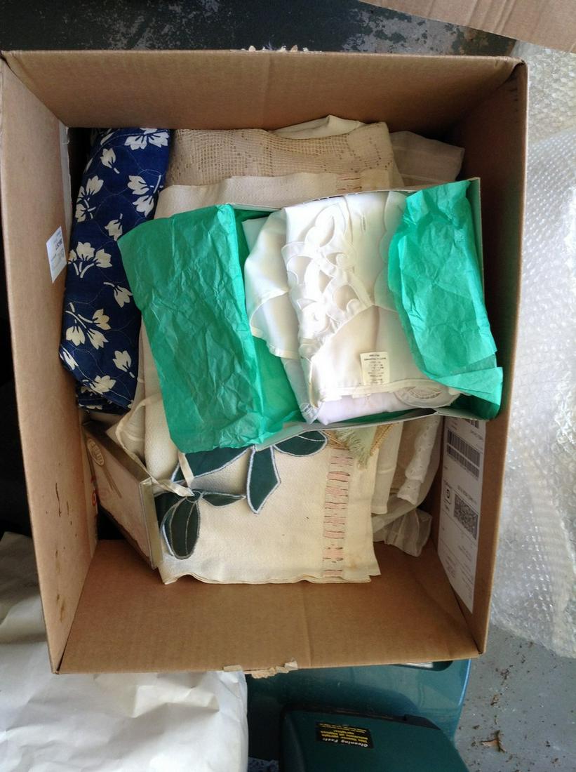 Box Full of Vintage Linens and Others: Box Full of Vintage Linens and Others