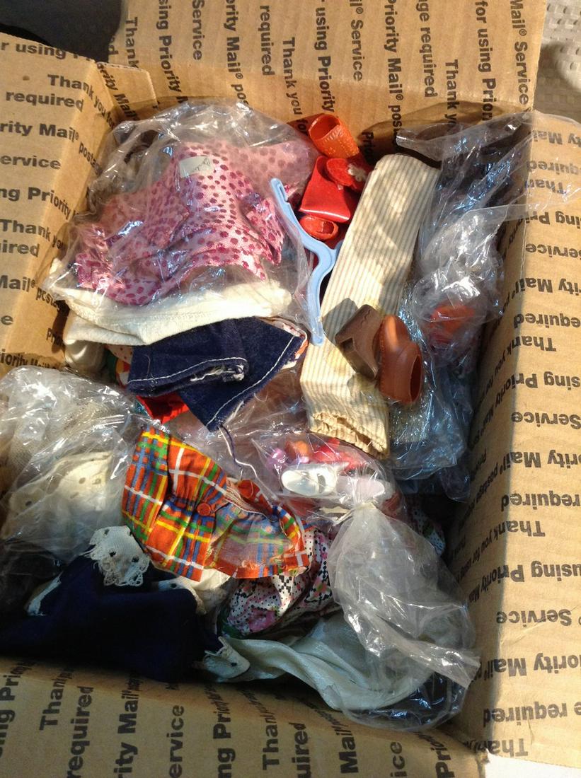 Box of Assorted Doll Clothes and Shoes (1 of 1)