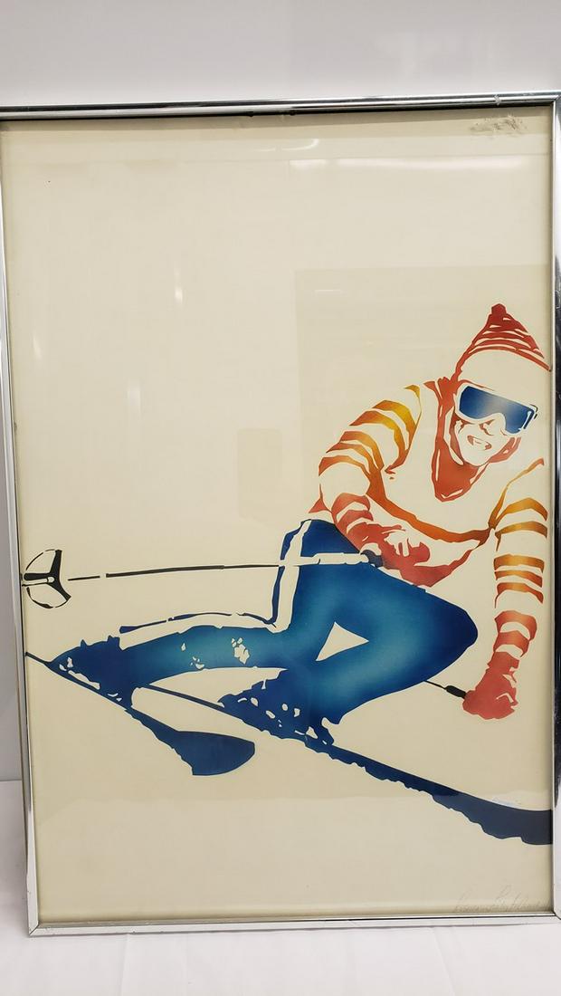 Unusual framed Skiing artwork - signed and numbered (1 of 1)