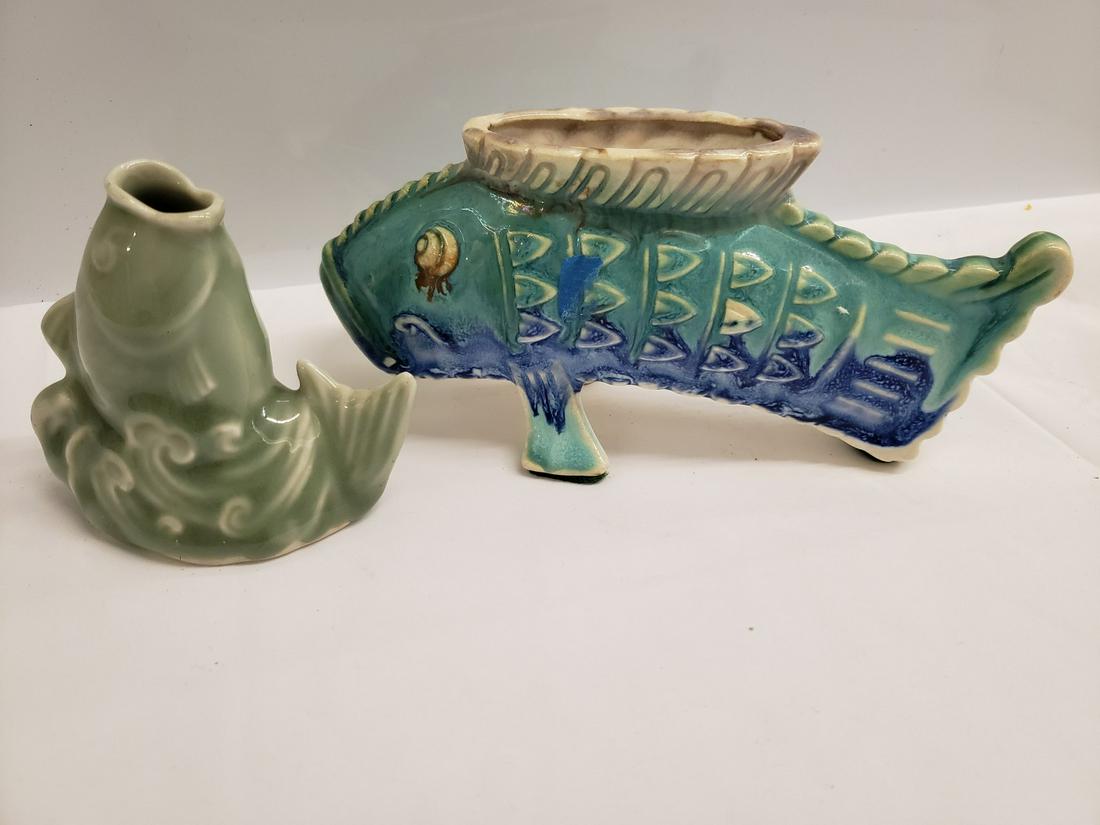 Two Asian made Koy fish porcelain figures (1 of 1)