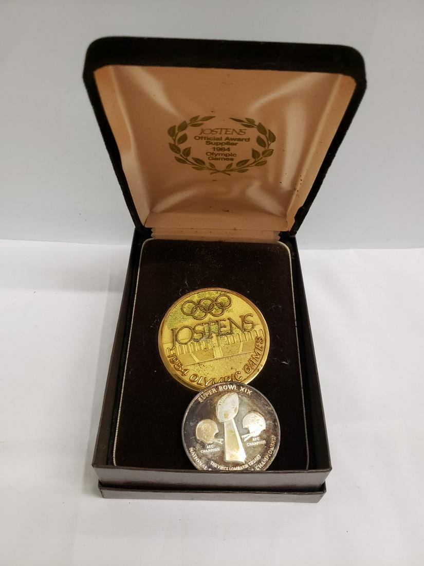 Jostens Olympic games coin and Super Bowl XIX coin: Jostens Olympic games coin and Super Bowl XIX coin