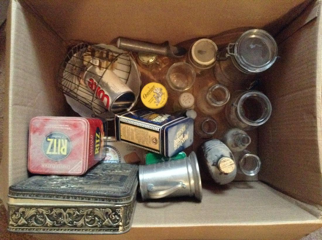 Large box full of old bottles, egg basket and more (1 of 1)