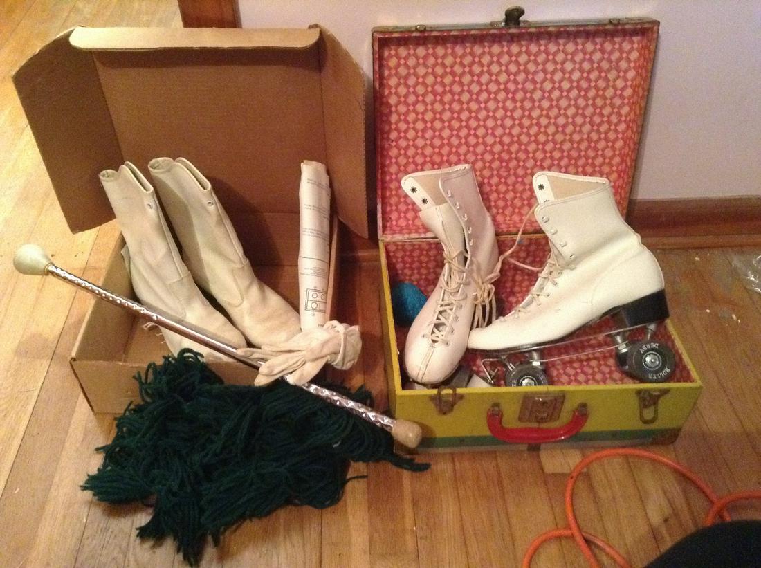 Vintage Roller Skates and  Marching Band Boots, baton (1 of 1)