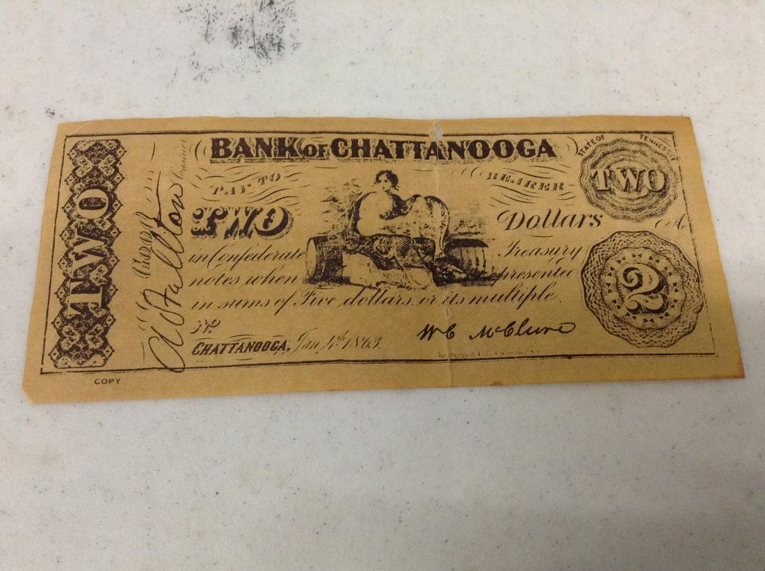 Bank of Chattanooga Two Dollar Paper Money: Bank of Chattanooga Two Dollar Paper Money