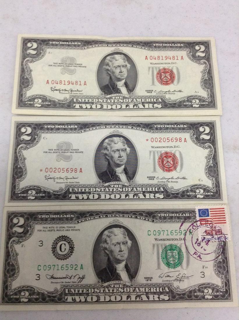 Red Seal Two Dollar Bills and Regular Two Dollar Bill (1 of 1)