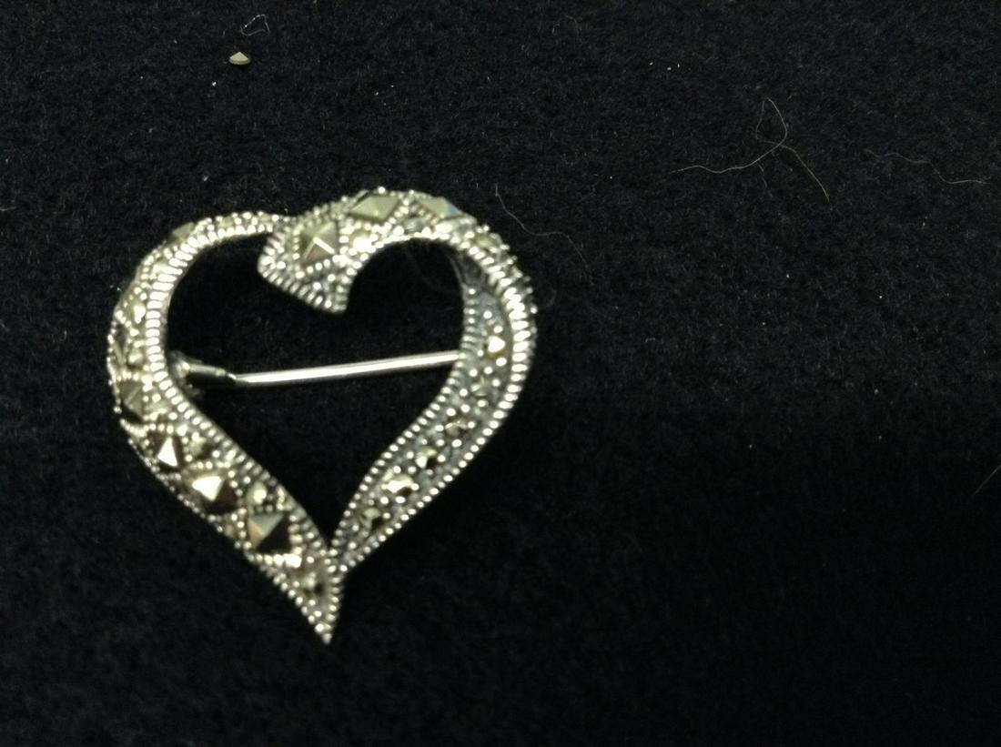 Sterling Marcasite Heart Pin: Sterling Marcasite Heart Pin