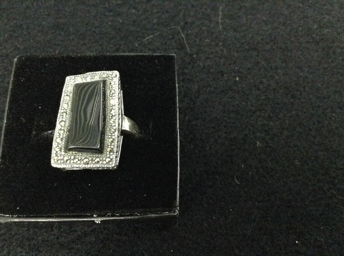 Large Sterling Marcasite Black Onyx Ring (1 of 1)