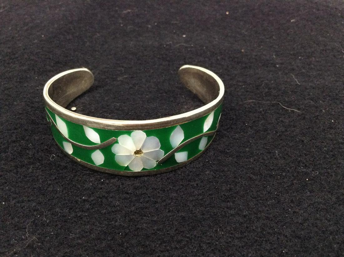 Mexican Silver/ MOP Inlay Cuff Bracelet (1 of 1)