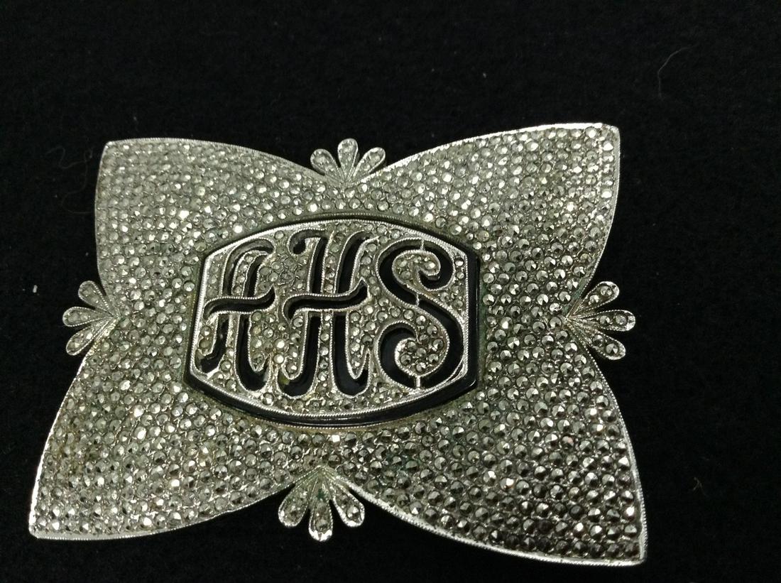Vintage Large Sterling Marcasite Initials Pin (1 of 1)