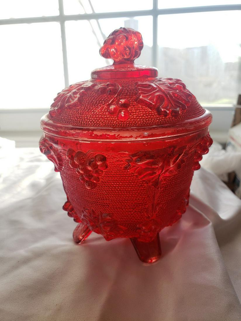 Red glass candy jar with lid (1 of 1)