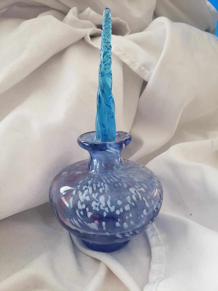 Blue handblown glass perfume bottle: Blue handblown glass perfume bottle