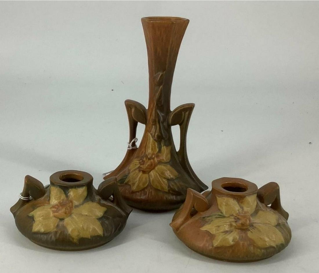 Roseville Pottery 187-7 Clematis Bud Vase and two (1 of 1)