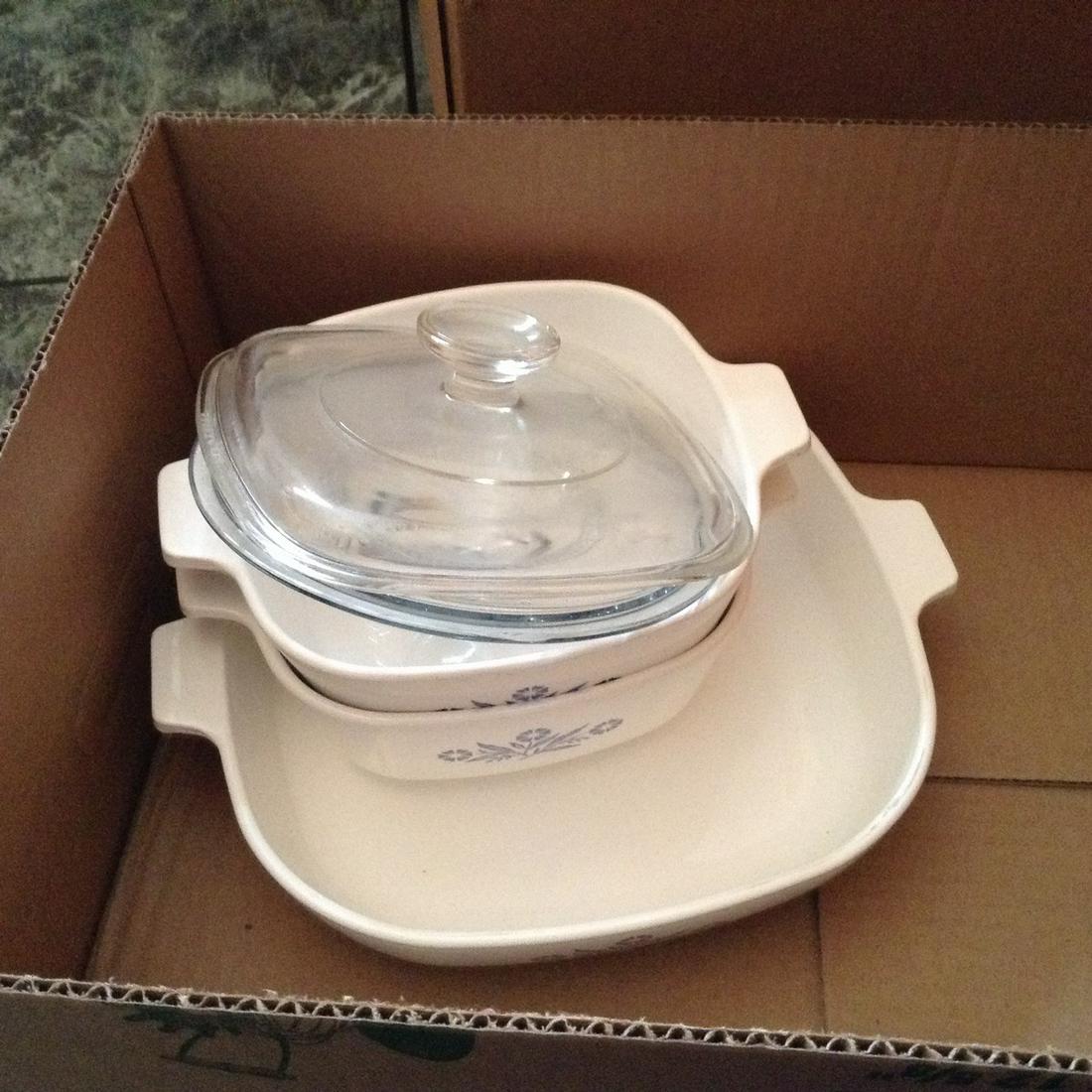 Box full of Corningware cornflower pattern (1 of 1)