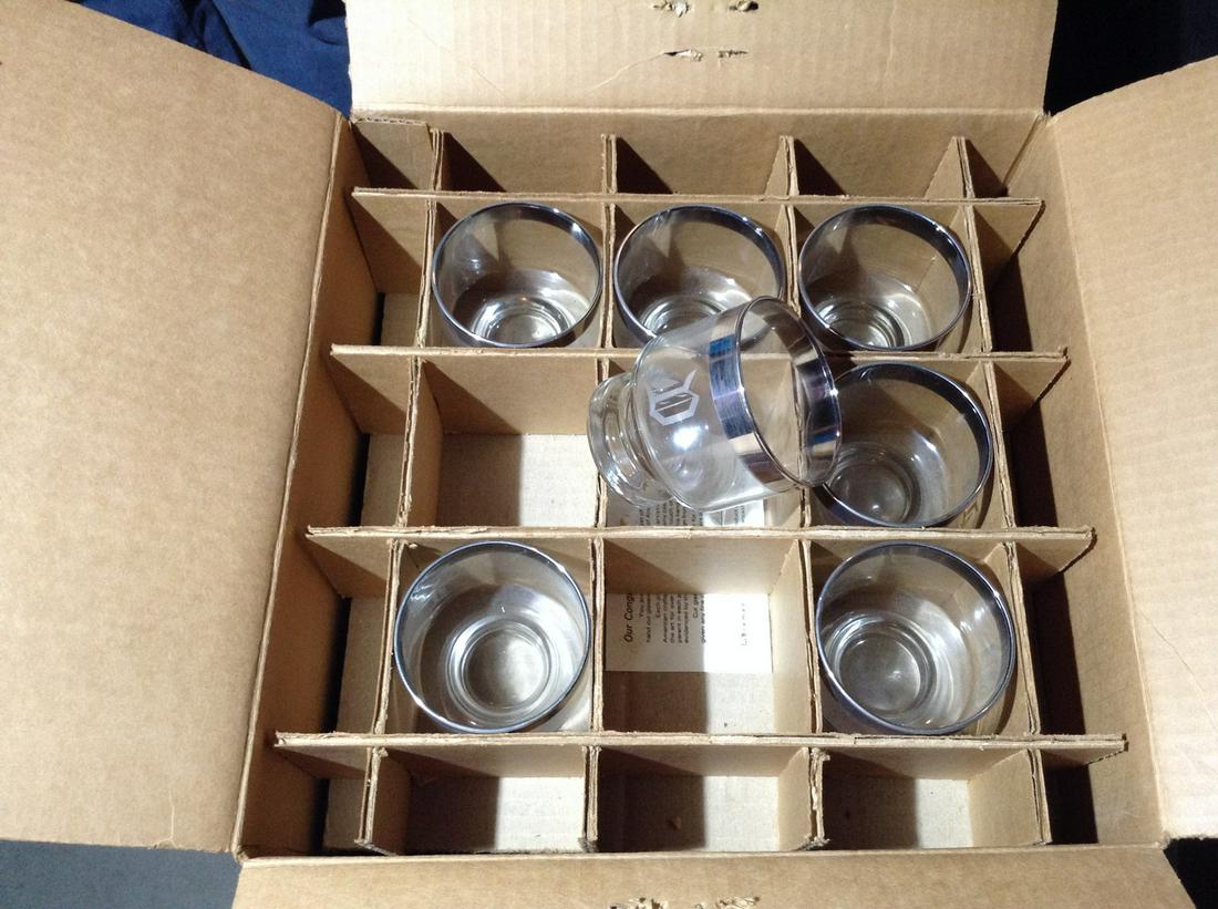 24 piece Monogrammed Silver rimmed MCM barware by (1 of 1)