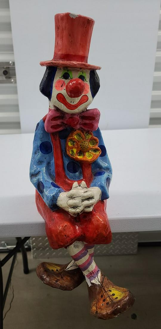 Large Paper Mache Vintage Clown Sitter Signed Mexico: Large Paper Mache Vintage Clown Sitter Signed Mexico