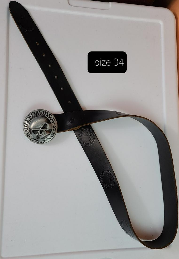 Harley Davidson Skull Leather Belt and Buckle Size 34 (1 of 1)