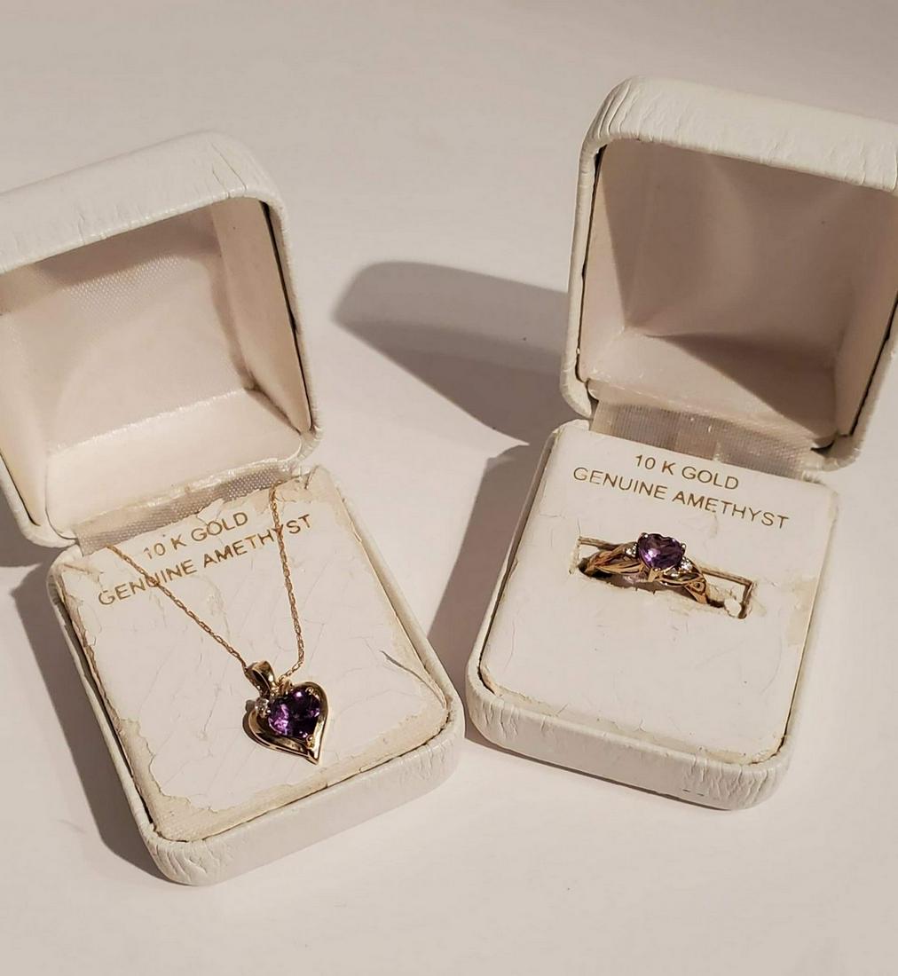 Vintage 10K Amethyst & Diamond Necklace & Ring size 6 (1 of 1)