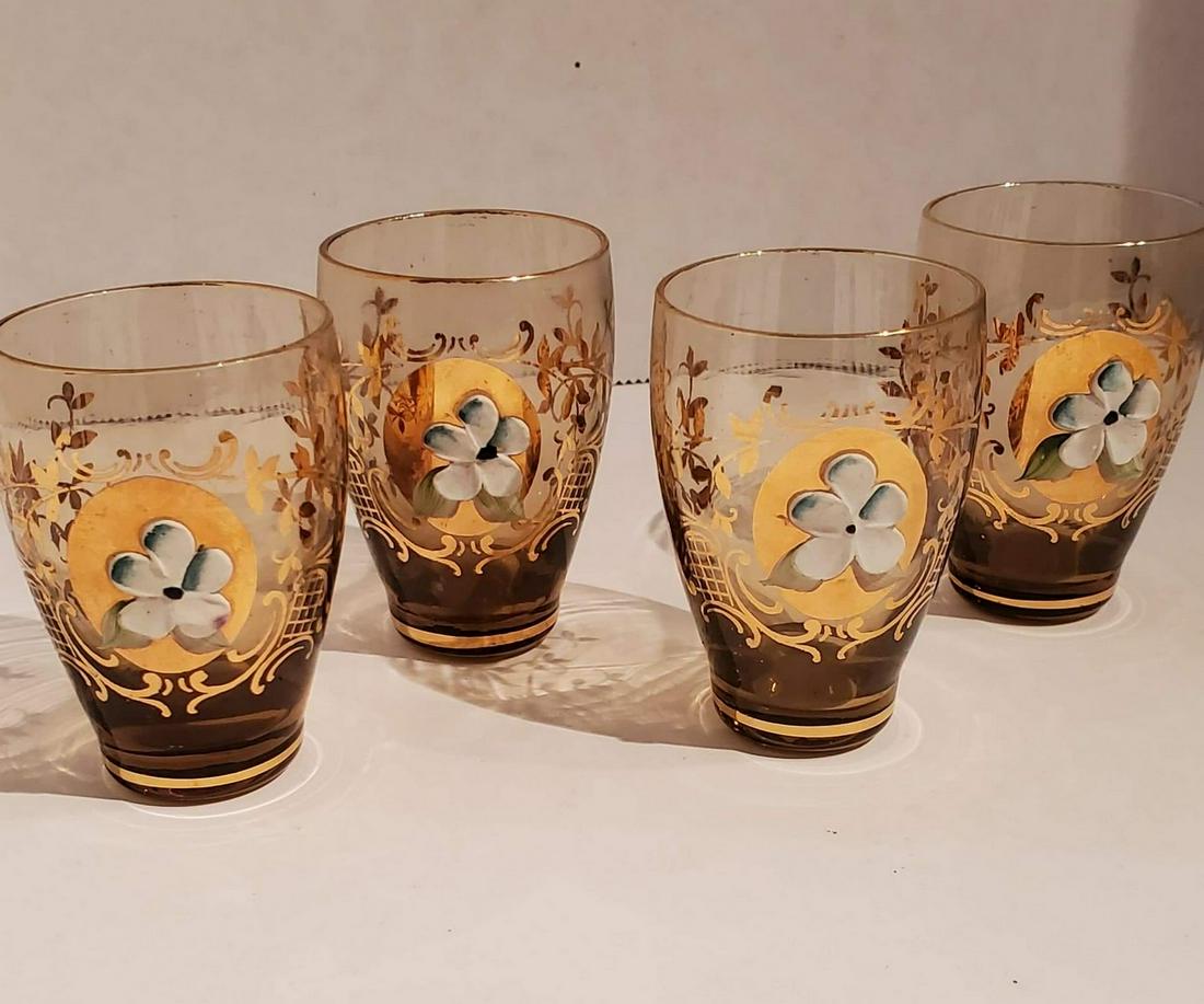 Vtg Italian Amber Art Shot Glasses: Vtg Italian Amber Art Shot Glasses