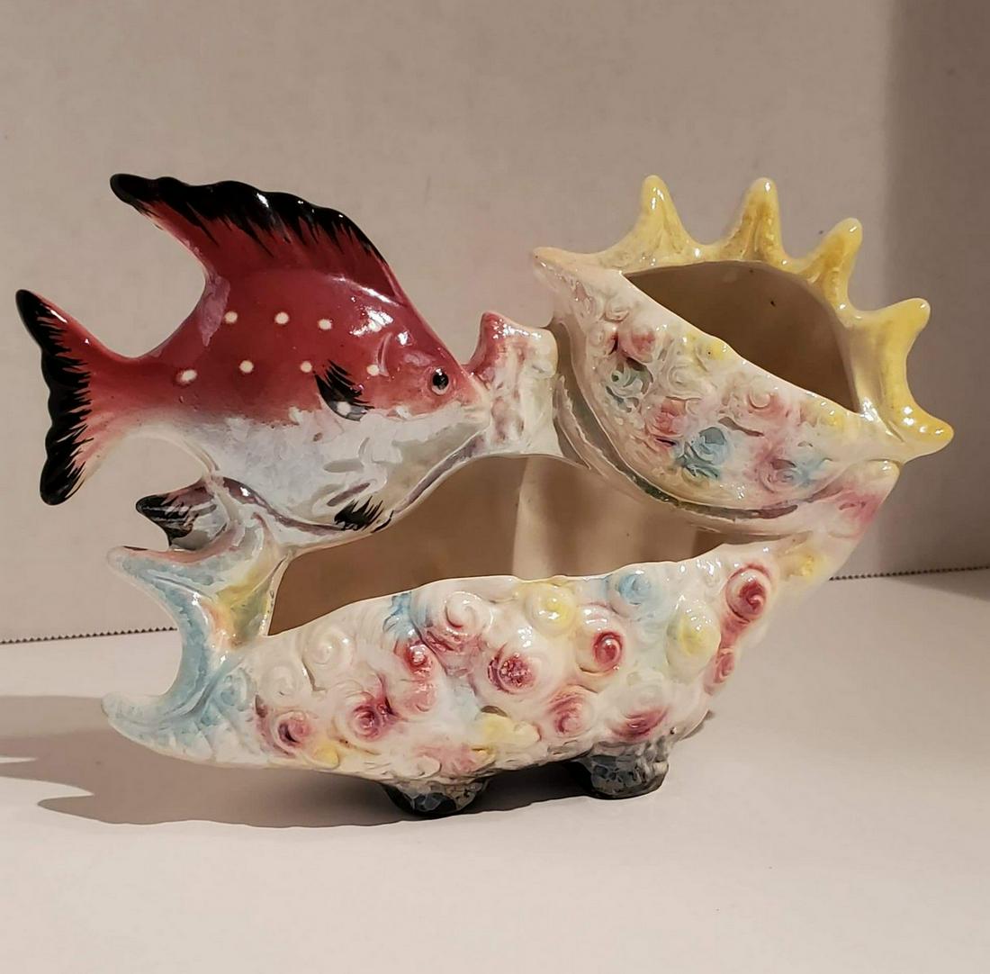 MCM Ceramic Fish and Shell Planter (1 of 1)