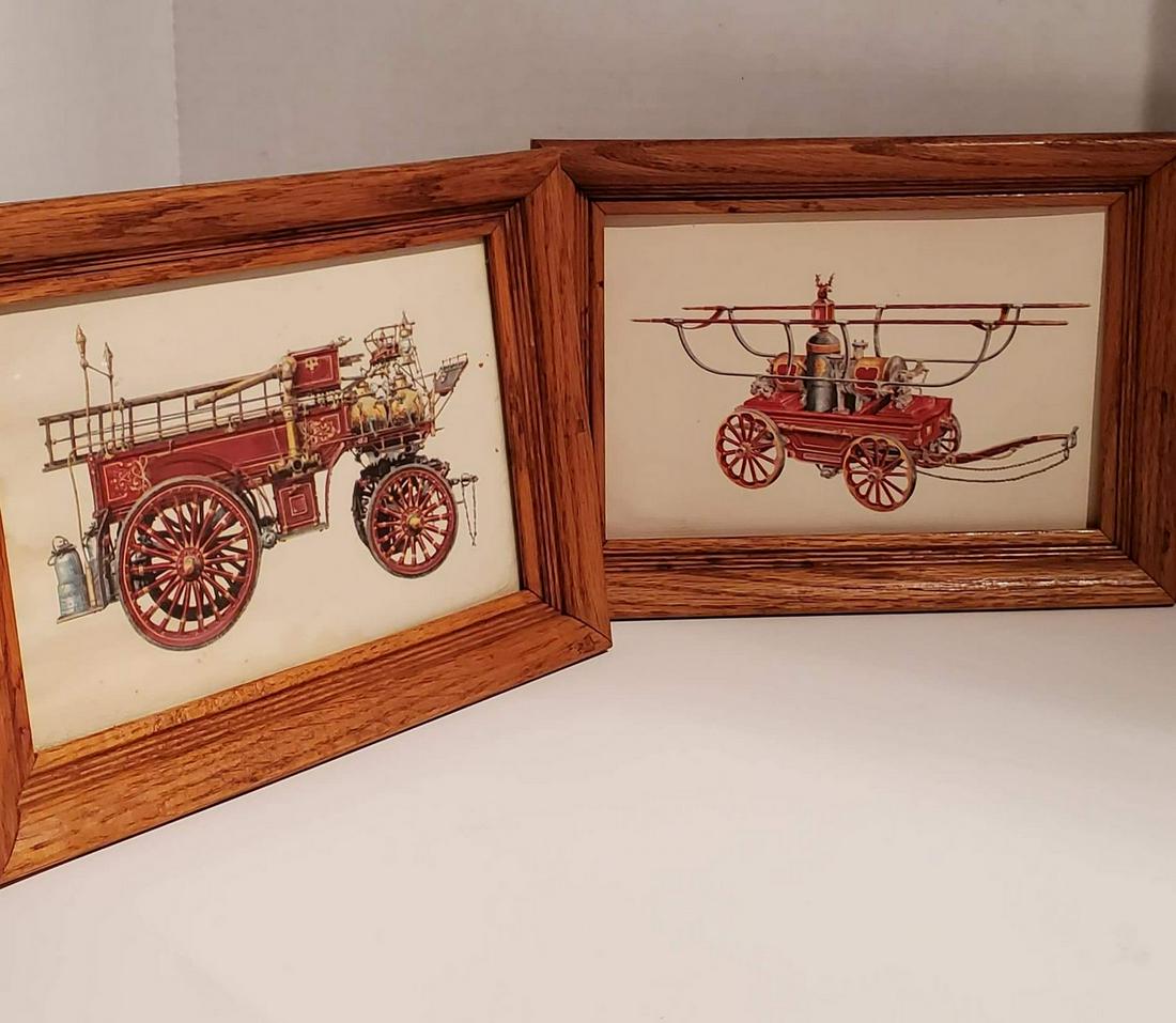 Vtg Fire Engine Prints one missing glass (1 of 1)