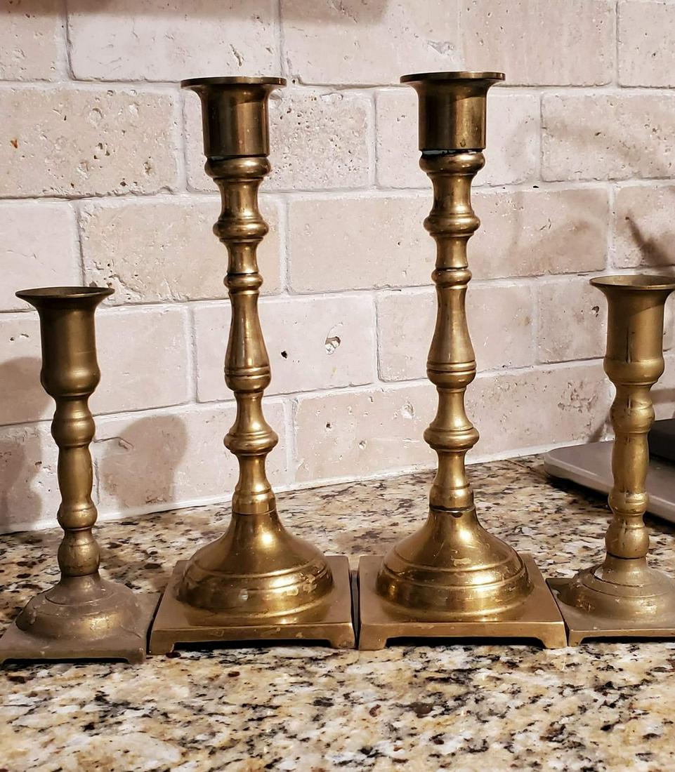 Vtg Hong Kong Brass Candle Holders 5 and 8" (1 of 1)