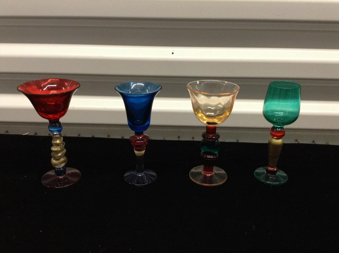 Set of Four Colored Glass Cordial Glasses (1 of 1)