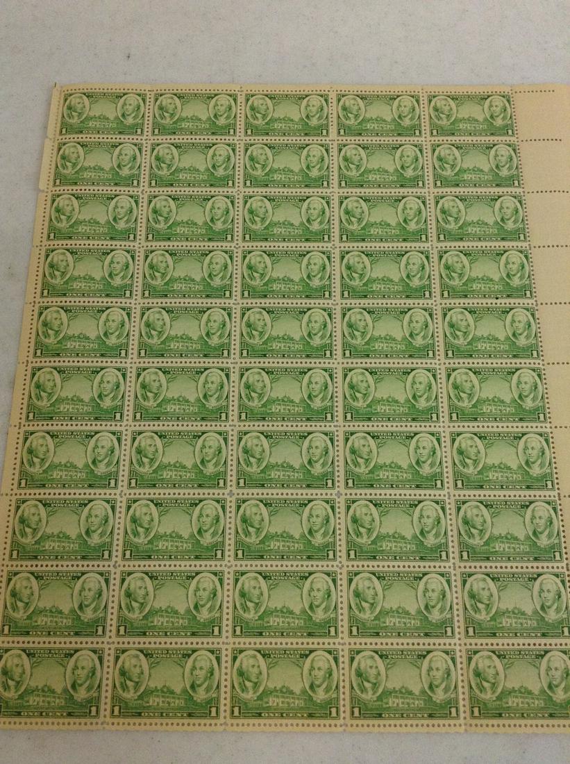 1936 1 Cent Stamp Sheet Washington Greene Mt. Vernon 50 (1 of 1)