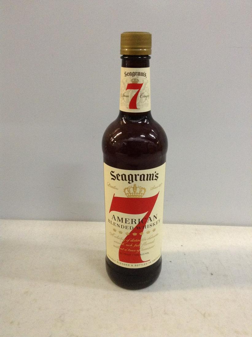 Seagrams 7 American Blended Whiskey Full Bottle Sealed: Any contents in bottle is Free; You are bidding on the bottle & unbroken tax stamp